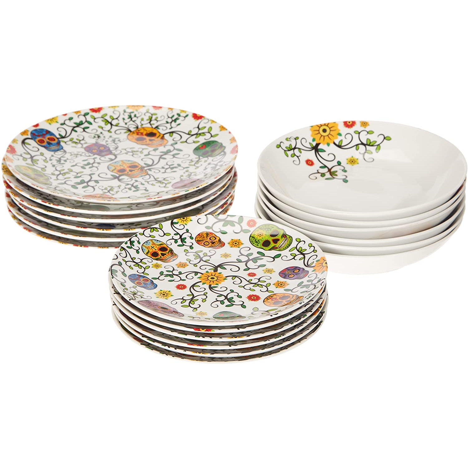 Excelsa Servizio piatti Teschio Calavera porcellana decorata 18 pezzi Excelsa